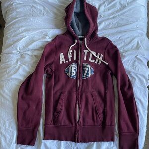 Vintage Y2K Men's Abercombie and Fitch Distressed Burgundy Jacket
